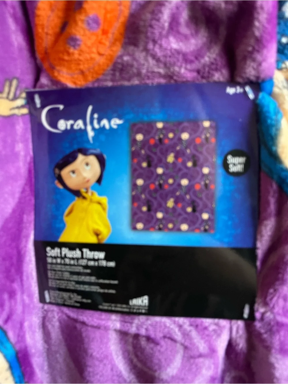 Viral Coraline Purple Plush Throw Blanket 50 x 70 - NWT **